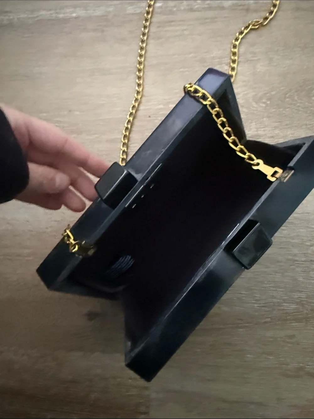 Lulu celestial Black and gold Acrylic Star Clutch with Gold Chain crossbody stra